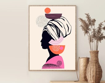 Boho African Woman Art, Melanin Art, Black Girl Portrait, Africa Art, Black Queen Home Decor, Afro Queen Canvas, Boho Wall Art
