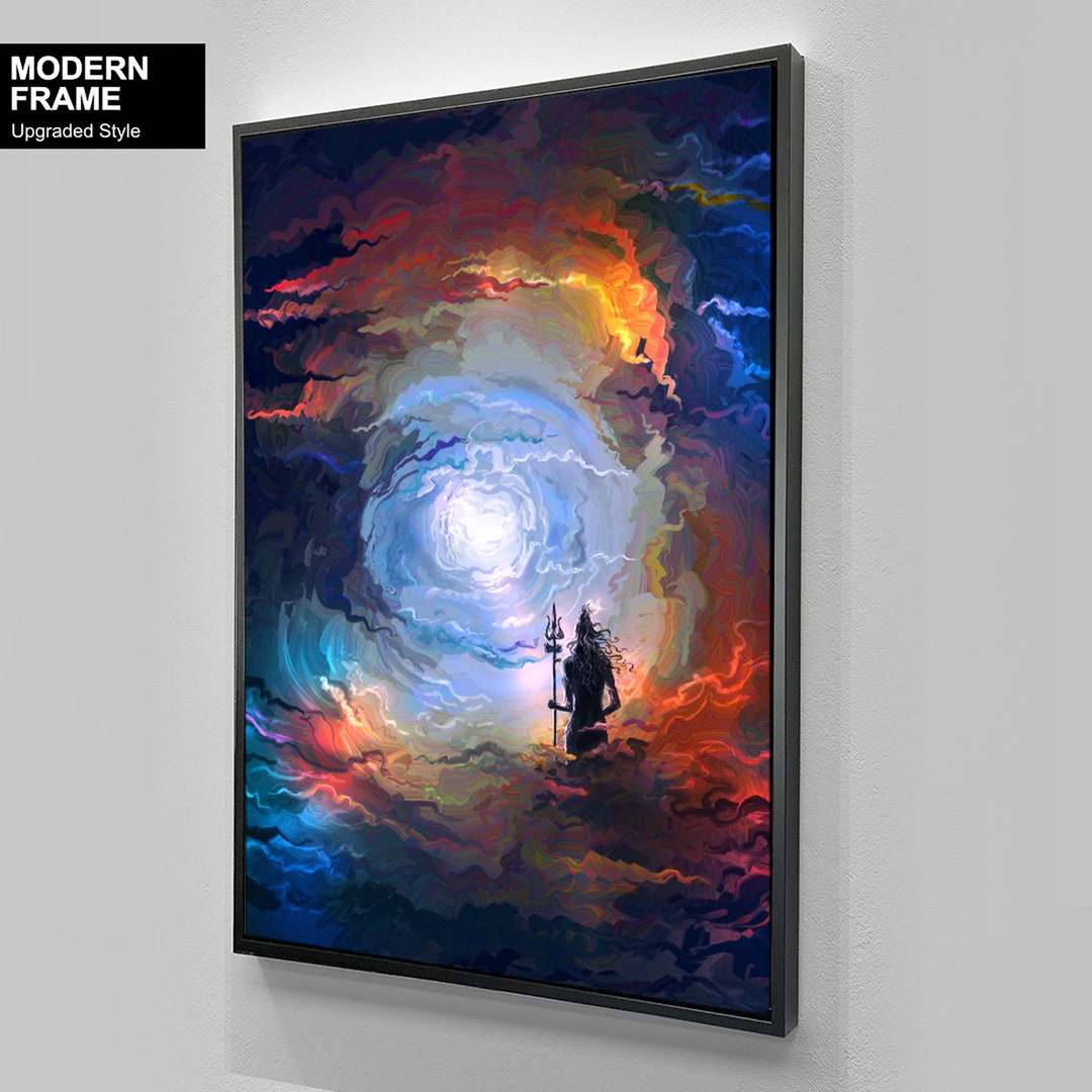 Lord Shiva Canvas Wall Art, Hindu God Cosmic Painting, Mahadev Trishul ...