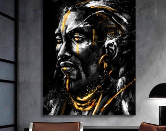 Native American Man Art, African Canvas Melanin Art, Ethnic Black Man Portrait, Latina Indian Man, Black African American Painting