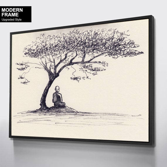 Big Buddha Under Tree Sketch Buddhist Monks Gift Sanskrit