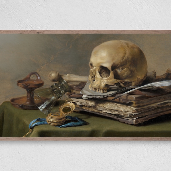 Samsung Frame TV Art | Vanitas Still Life | Vintage Skull Still Life | Digital Art Print | Skull Painting | Instant Download