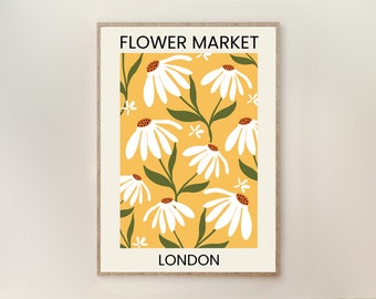 Flower Market London Art Print, Retro Flower Art, Botanical Floral Art Print, Boho Plant Wall Art, Minimalist Kitchen wall art