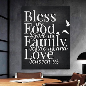 Segne das Essen vor uns Familie, christliche Segen Kunst, Gebetskunst Zeichen, rustikale Wanddekoration, Jubiläum Haus Zeichen, Leinwand Küchenkunst