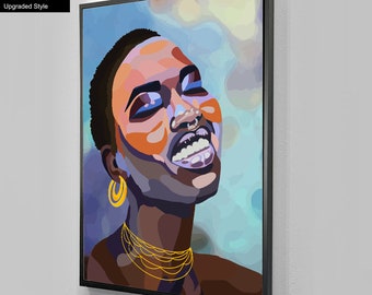 Black Woman Canvas, African American Woman Art, Melanin Art, Black Girl Portrait, Black Queen Home Decor, Afro Queen Canvas, Feminism Art