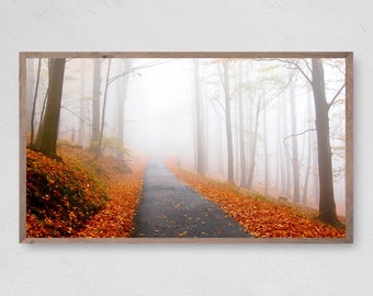 Samsung Frame TV Art | Landscape Autumn Fog Road | Autumn Fall Vibes | Digital Art Print | Digital Download Samsung Frame | Instant Download