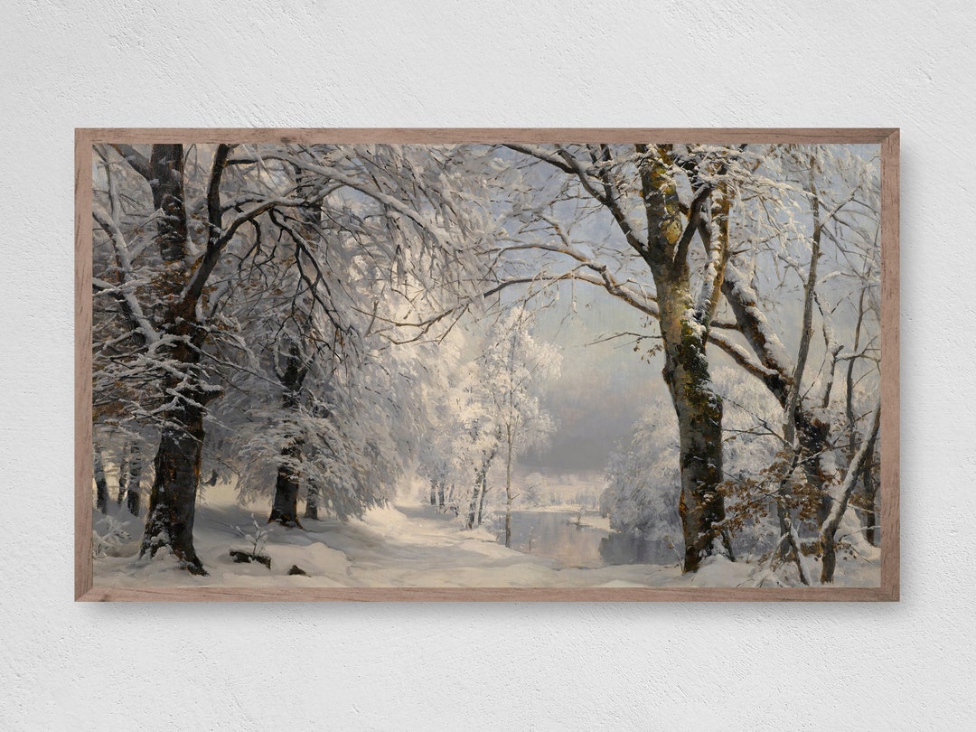 Samsung Frame Tv Art Winter Landscape Oil Painting Christmas Snow