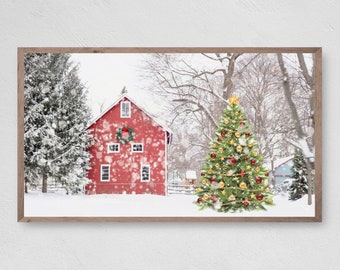 Samsung Frame TV Art | Snowy Winter Wonderland | Christmas tree farmhouse | Snow Winter Frame TV | Instant Download