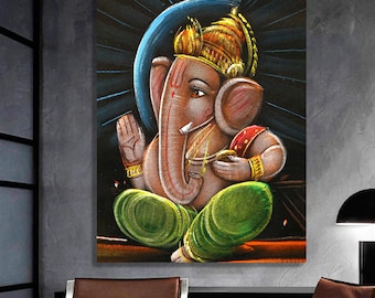 Lord Ganesha, Elephant Buddhist Monks Gift, Sanskrit Tibetan Poster, Yoga Studio Image, Meditation Spiritual Buddha Yoga Zen Present