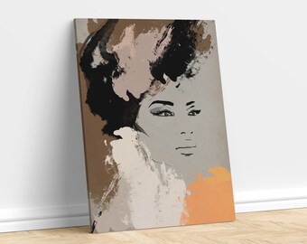 Abstract African American Woman, Woman Portrait Art, Black Girl, Africa Art, Black Queen Home Decor, Afro Hair Queen Canvas, Feminism Art