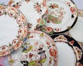 6 Antique Cake Plates Mixed English China Imari Patterned Sandwich Plates Finger Food Buffet Prty Plates