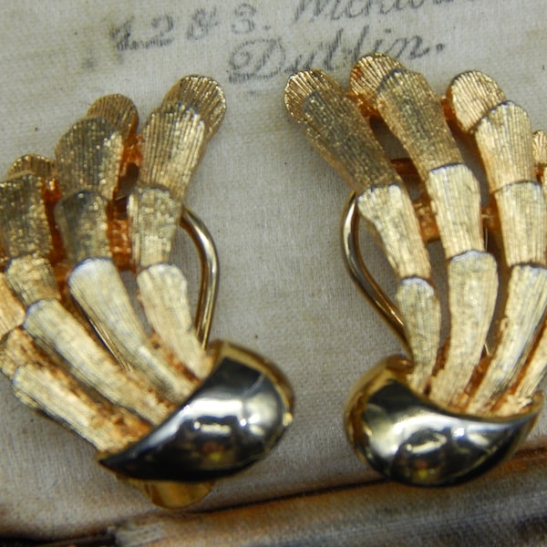 Vintage 1950s High End BSK Brutalist Gold-Tone Wing Earrings