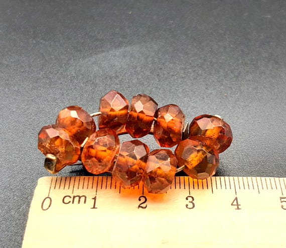 Antique Victorian Natural Orange Amber Elliptical Beads Brooch