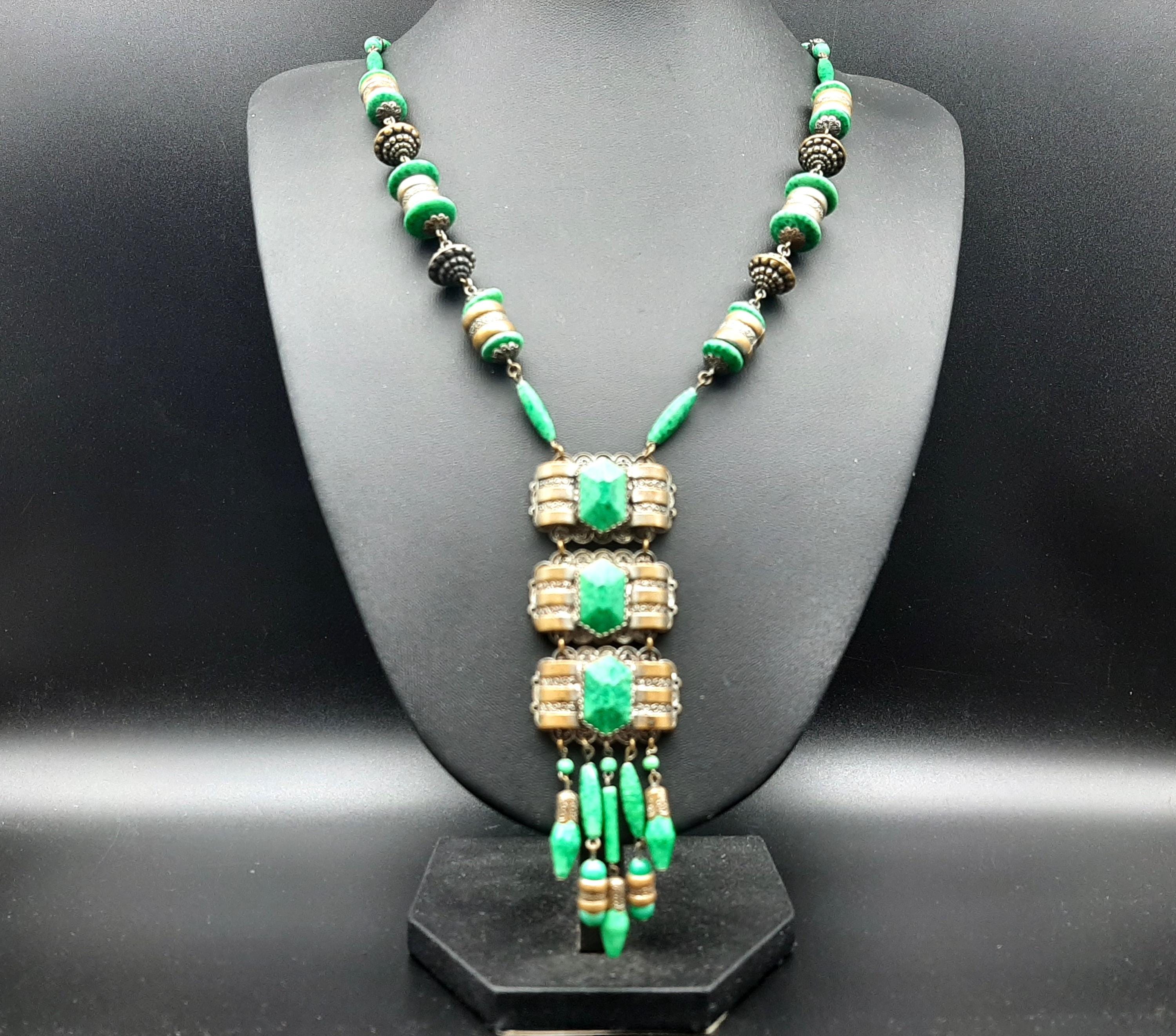 Ancien Collier Perle Argent Massif - Chaîne Style Art Nouveau, Superbe état!