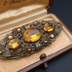 Beautiful Antique 1920s Art Deco Citrine Paste Czech Brooch