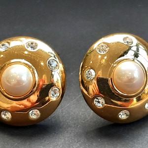 Vintage Designer Nina Ricci Gold Plated & Diamante Large Clip-on Earrings Signed