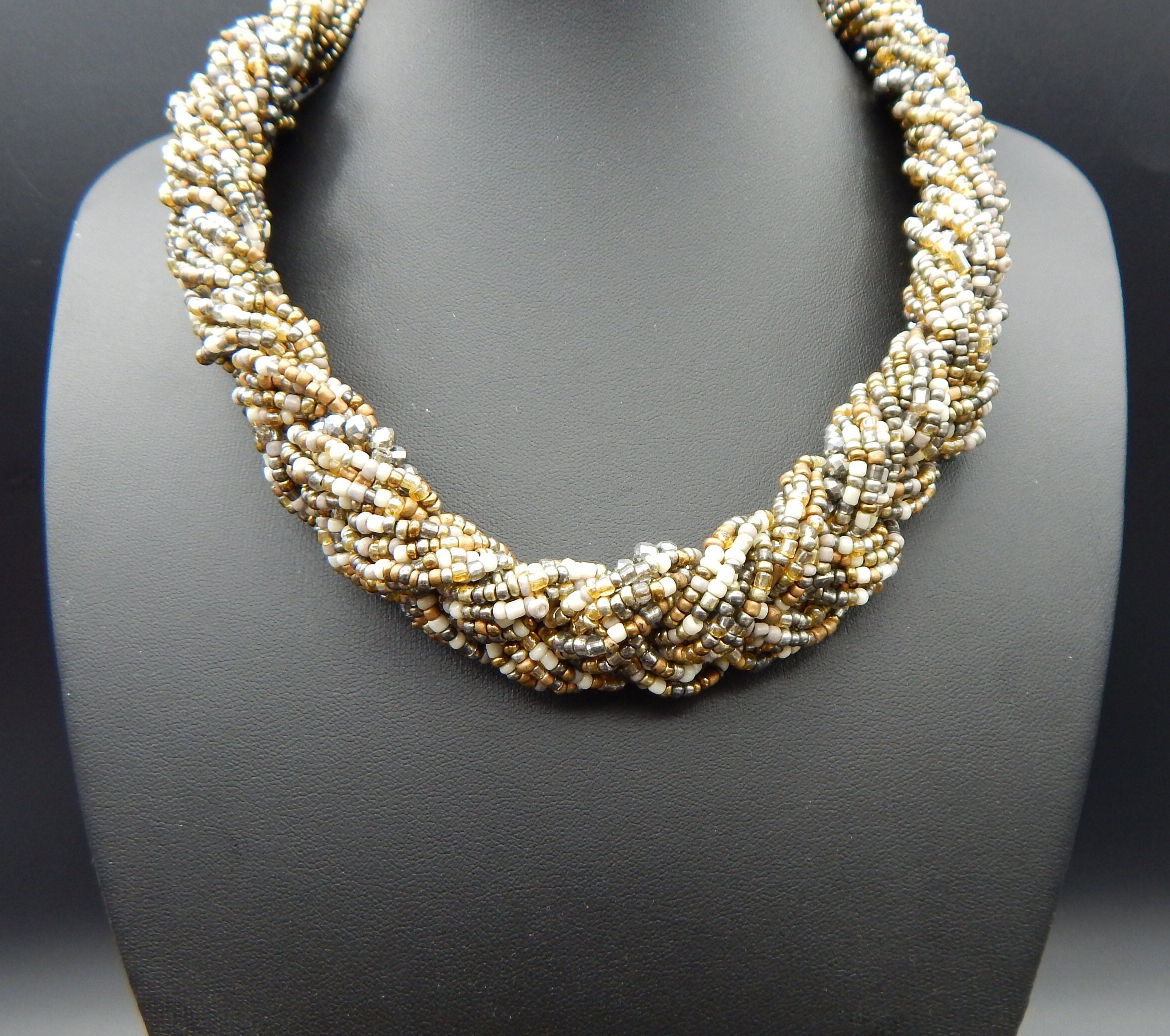Vintage 1980s Plaited Cha Cha Seed Bead Chunky Necklace