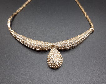 Vintage Christian Dior / Grosse Gold Plated Diamante Necklace - adjustable