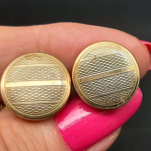 Antique Edwardian to Art Deco Engine Turned Round Gilt Cufflinks Engine 5g