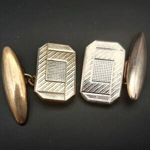 Antique Edwardian to Art Deco Chain Linked Cufflinks Engine Turned Gilt & Geometric Design 5g