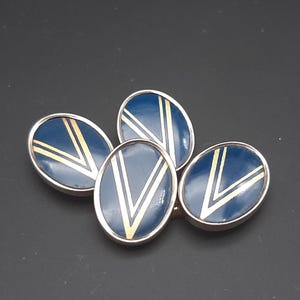 Antique 1930s Art Deco Double Ended Bar Linked Cufflinks Blue Geometric Pattern 4g