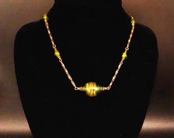 Antike 1930er Art Deco grüne Lampwork Glas Halskette