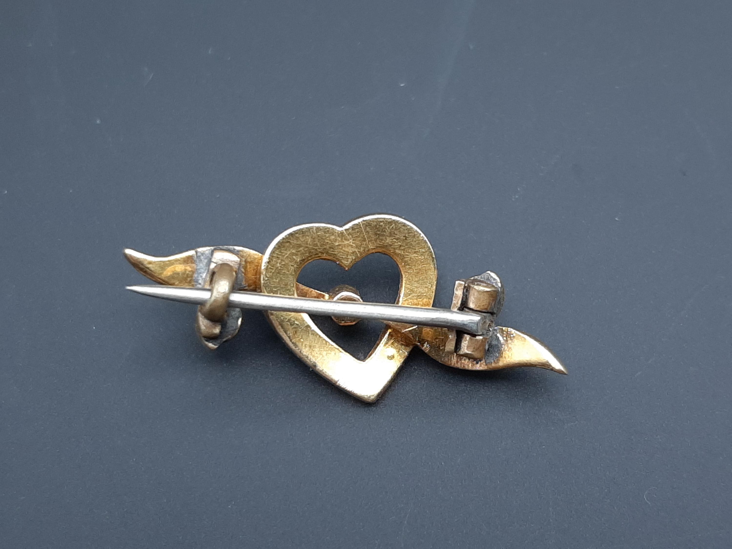 Antique Victorian 9ct Gold Seed Pearl Heart & Arrow Sweetheart