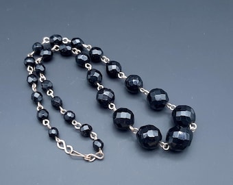 Collar de azabache francés antiguo, estilo eduardiano a art déco