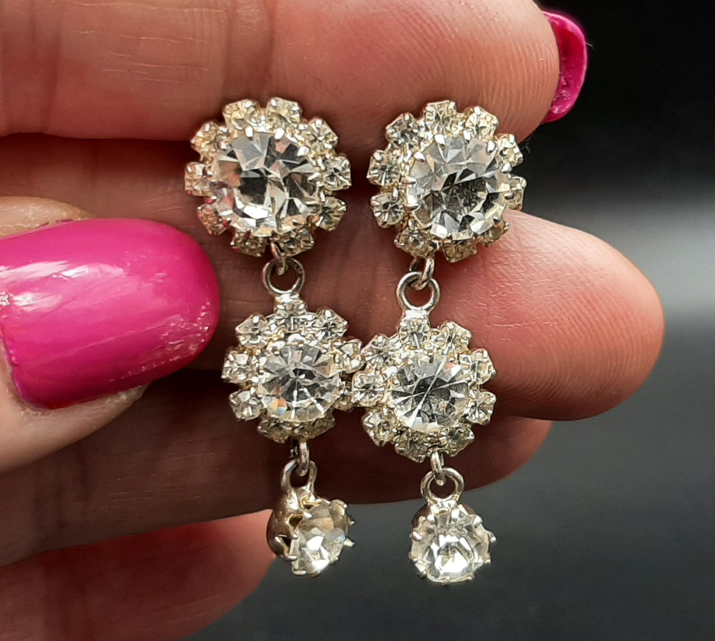 Boucles D'oreilles Anciennes Plaqué Or Bakélite - Tige Argent Massif, Strass, Topaze Synthétique