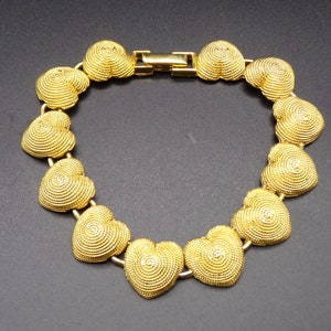 Vintage Brutalist Textured Gold-Tone Heart Bracelet