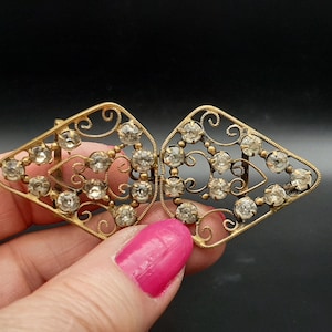 Antique Edwardian Old Cut Paste Filigree Gilt Buckle Clothes Belt Fastening