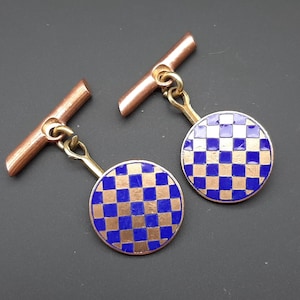 Antique Edwardian to Art Deco Chequerboard Enamel Cufflinks