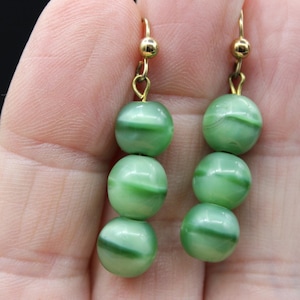 Antique Art Deco 1930s Hand Faceted Faux Jadeite Drop Earrings