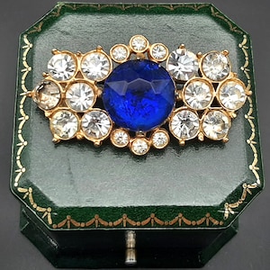 Art Deco 1930s - 1940s Sapphire Blue & Clear Paste Brooch