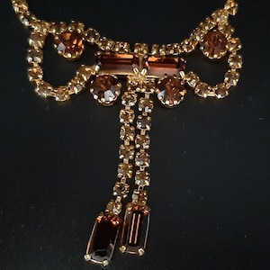 Vintage 1950s Cognac & Champagne Diamante Sparkling Paste Lariat Drop Necklace