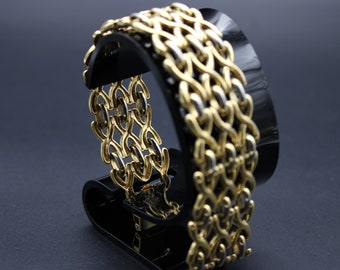 Vintage 1980s Napier Articulated Gate Style Gold Tone Bracelet signed