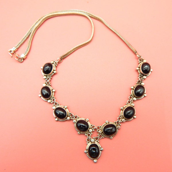 Vintage 1930s Articulated Sterling Silver & Onyx Lariat Necklace