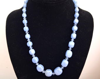 Antieke Art Deco ketting met blauwe glazen kralen uit de jaren 1930-1940