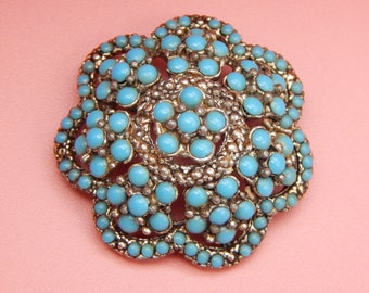 Grande broche bombée turquoise vintage des années 1950