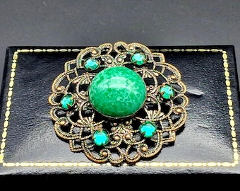 Antique Art Deco 1920s Czech Peking Glass Brooch
