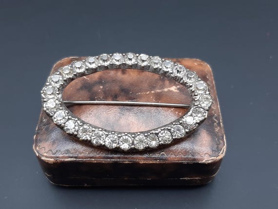 Antique Large Diamond Paste Solid Silver Brooch A… - image 3