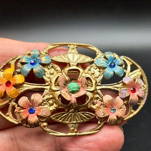 Antique Czech 1920s Art Deco Cold Painted Enamel Brooch
