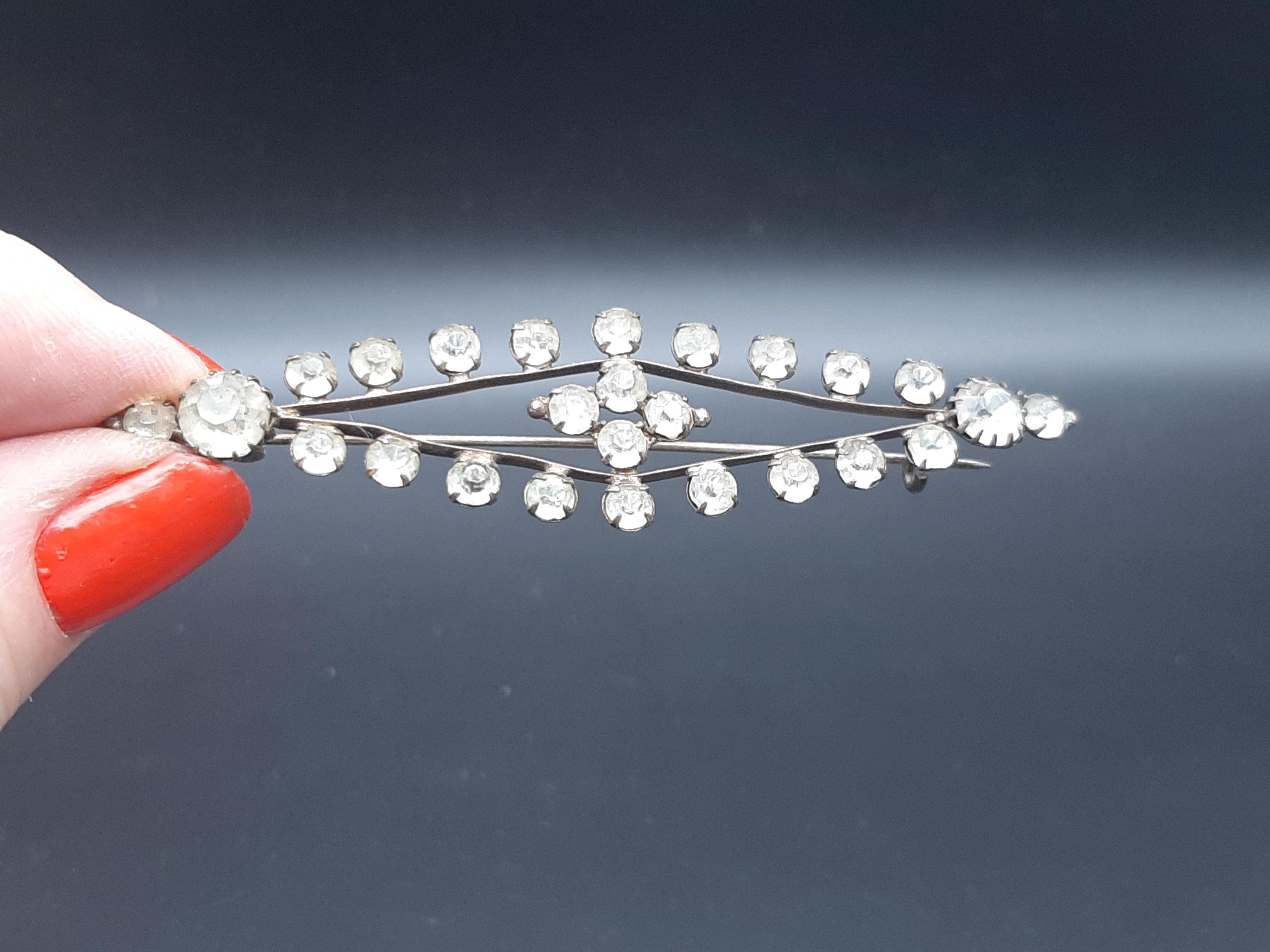 Broche Ancienne Vintage En Argent Massif 925 - Pierres De Strass Vers 1880 - Occasion
