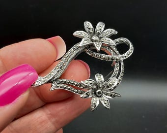 SOLD TO W - Antique Georgian Black Dot Solid Silver Brooch 11g 
