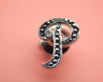 Vintage Initial 'P' Pin Badge Diamante Brooch Tie Pin