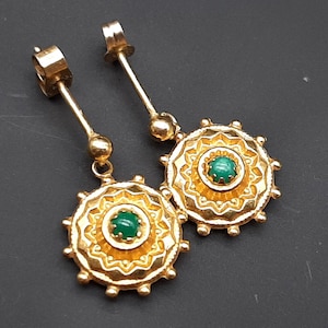 Victorian Style Antique 9ct Gold Turquoise Drop Earrings Etruscan Revival