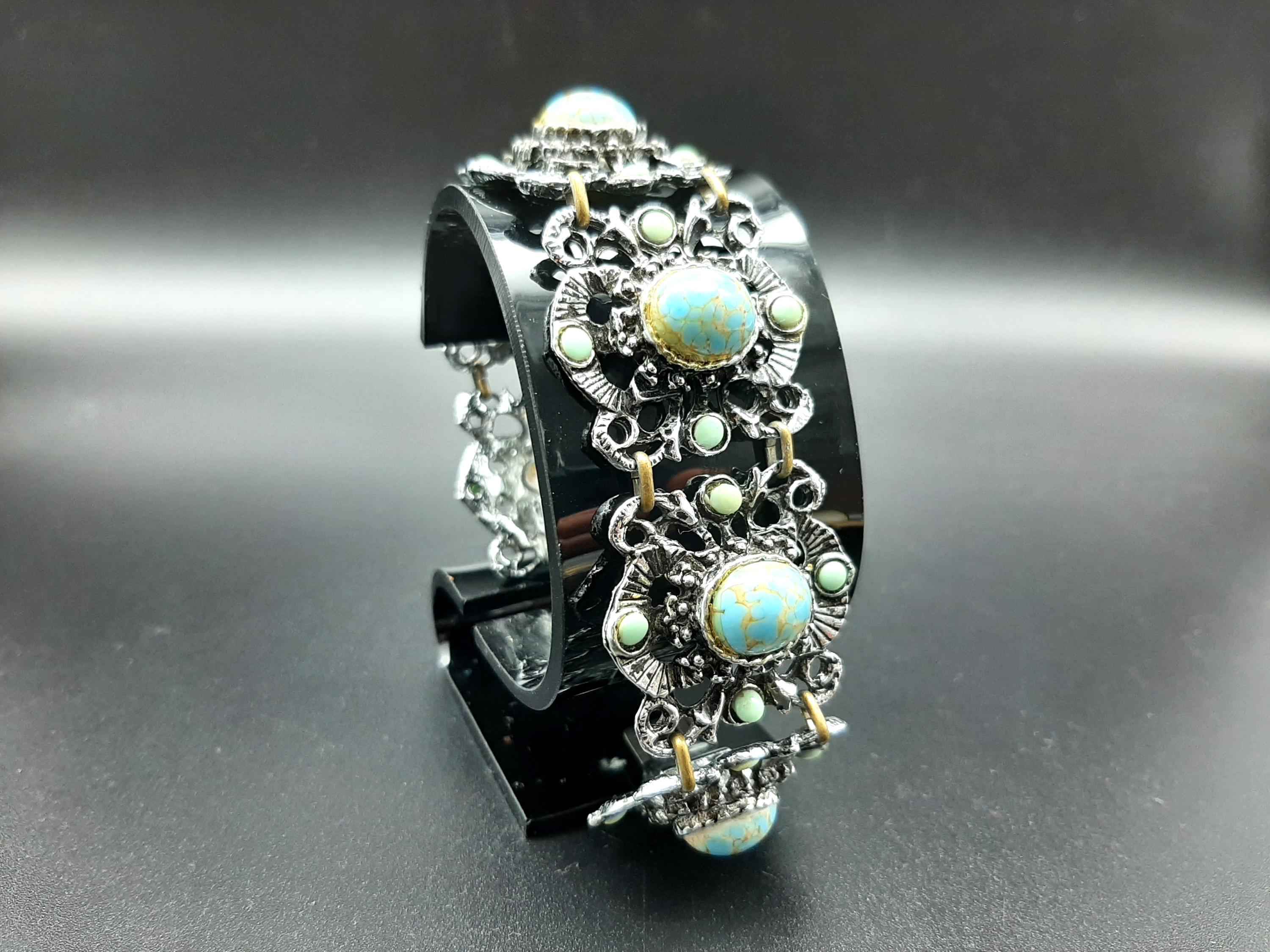 50s Vintage ブレスレット Vintage Faux Turquoise Large Panel Mid Century 1950s Bracelet - Etsy