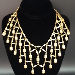 Vintage 1950s Trifari Style Brutalist Gold Tone Bib Necklace Vinatge Choker