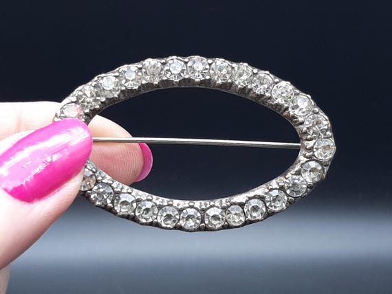 Antique Large Diamond Paste Solid Silver Brooch A… - image 2