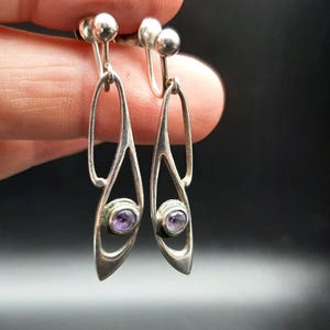 Vintage Sterling Silver & Amethyst Drop Earrings, Art Nouveau Inspired Earrings