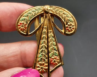 Antique Edwardian Art Nouveau 1900 Cold Painted Enamel Dress Clip